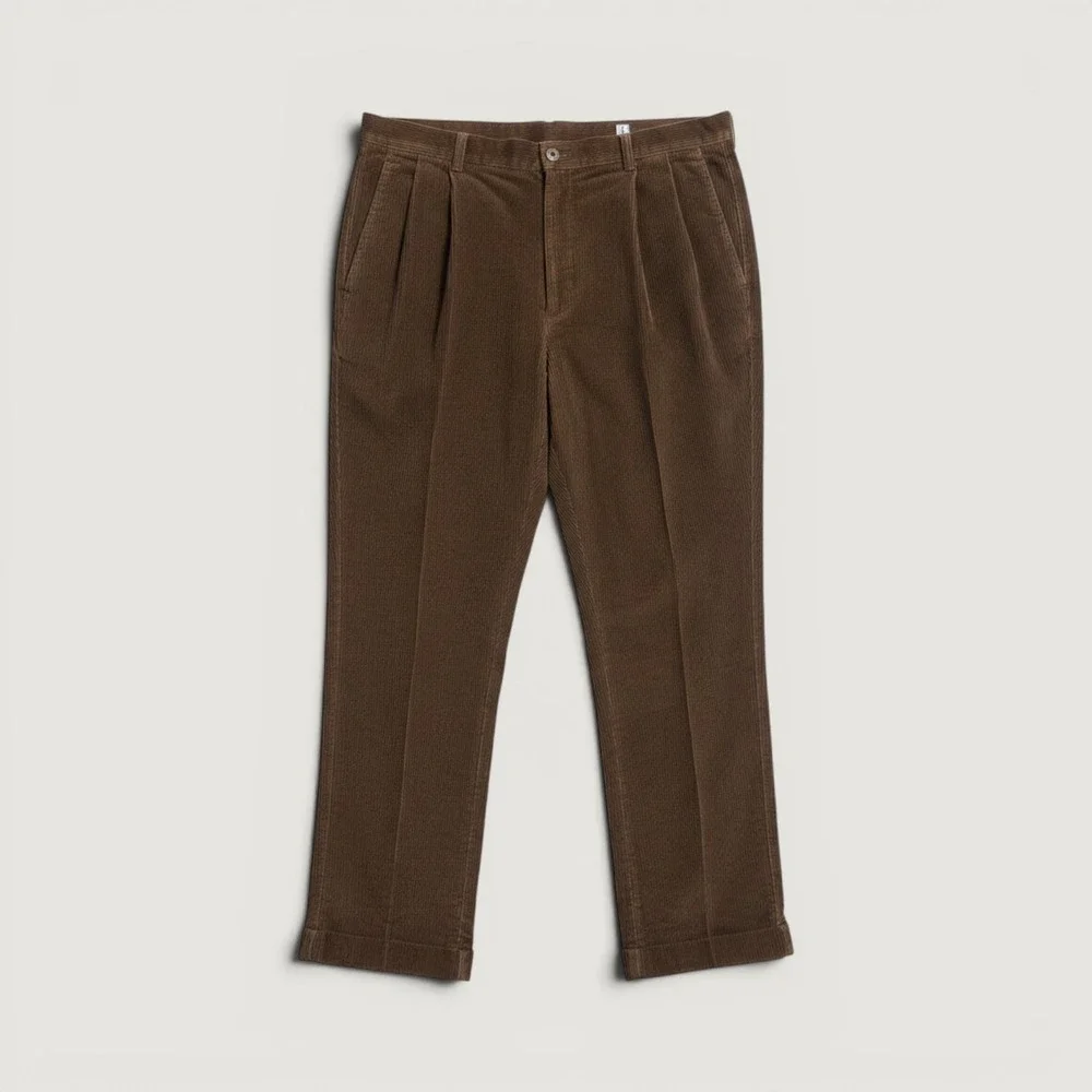 Jos A Bank Mens Brown Wide Wale Corduroy Pants 36x30 Pleated Vintage Trouser